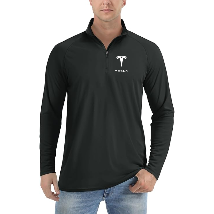 Men’s Tesla Car - Lightweight Quarter-Zip Athletic Shirt – Long Sleeve Polyester Wear